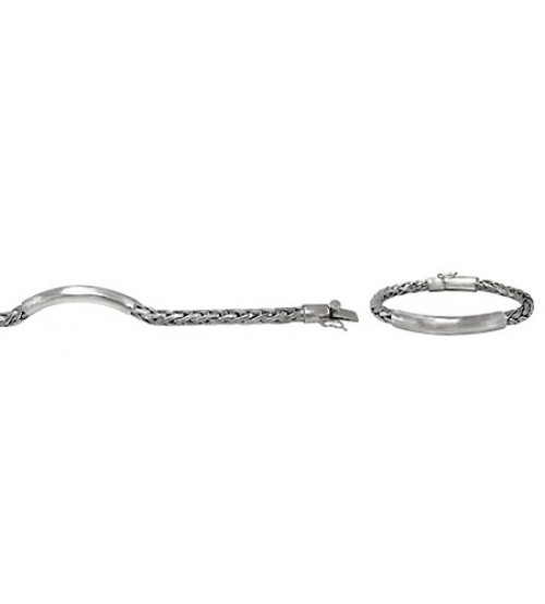 6mm Bali Chain Bracelet with Curve Bar & Security Clasp, 7.5" Length, Sterling Silver